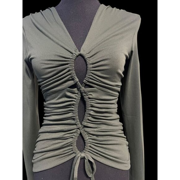 SUSANA MONACO Long Sleeve Ruched Top V-Neck Elastic Detail resort summer travel - Picture 10 of 10